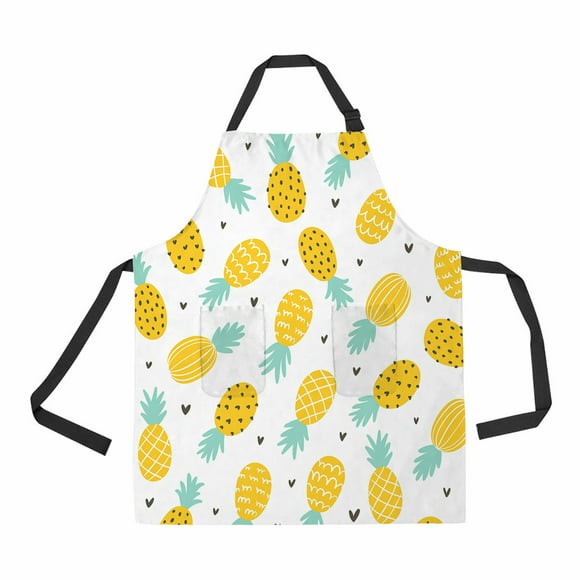 Unisex Kitchen Bib with Adjustable Neck for Cooking Gardening Adult Size Ambesonne Pineapple Apron Mustard Cinnamon Hand Drawn Simply Sketched Stamp Minimal Background Pineapples 